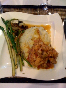 Coq au vin with Garlic Mashed Potatoes, Dill Asparagus and Cippolini Onions